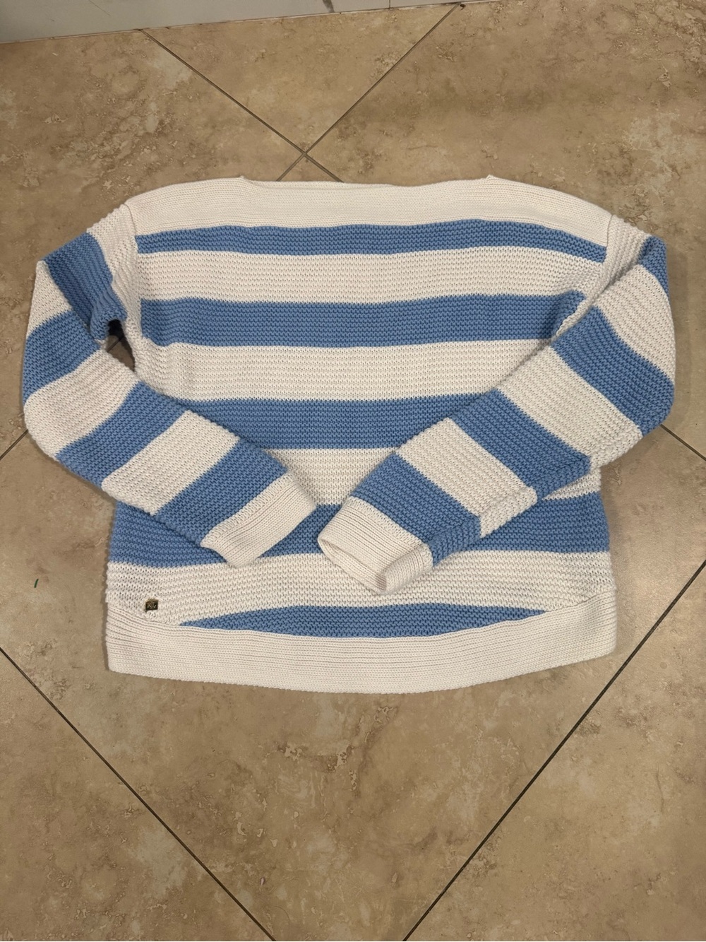 Lauren Ralph Lauren White & Light Blue Striped Crewneck Sweater
